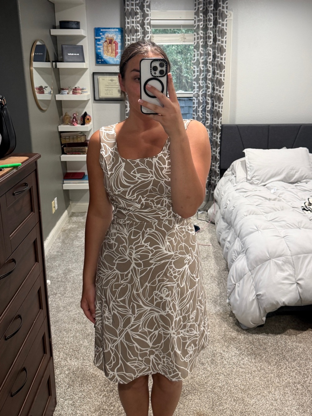 Enfocus Studio Beige Floral Scoop-Neck Midi Dress